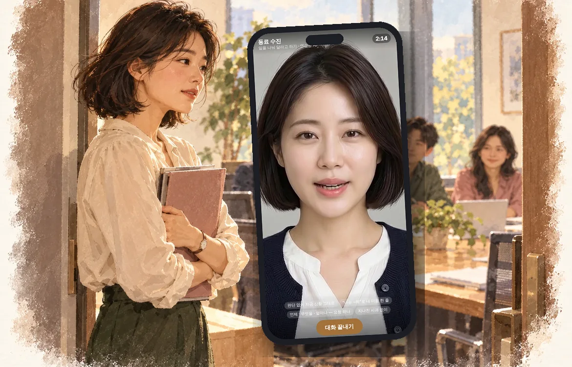 AI 상대와 영상 통화로 연습하는 화면